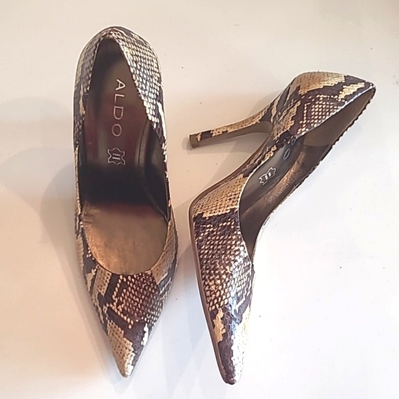 Aldo Stiletto Pumps Snake Skin Pointed Toe High Heel Animal Print Cocktail Party - Picture 16 of 17